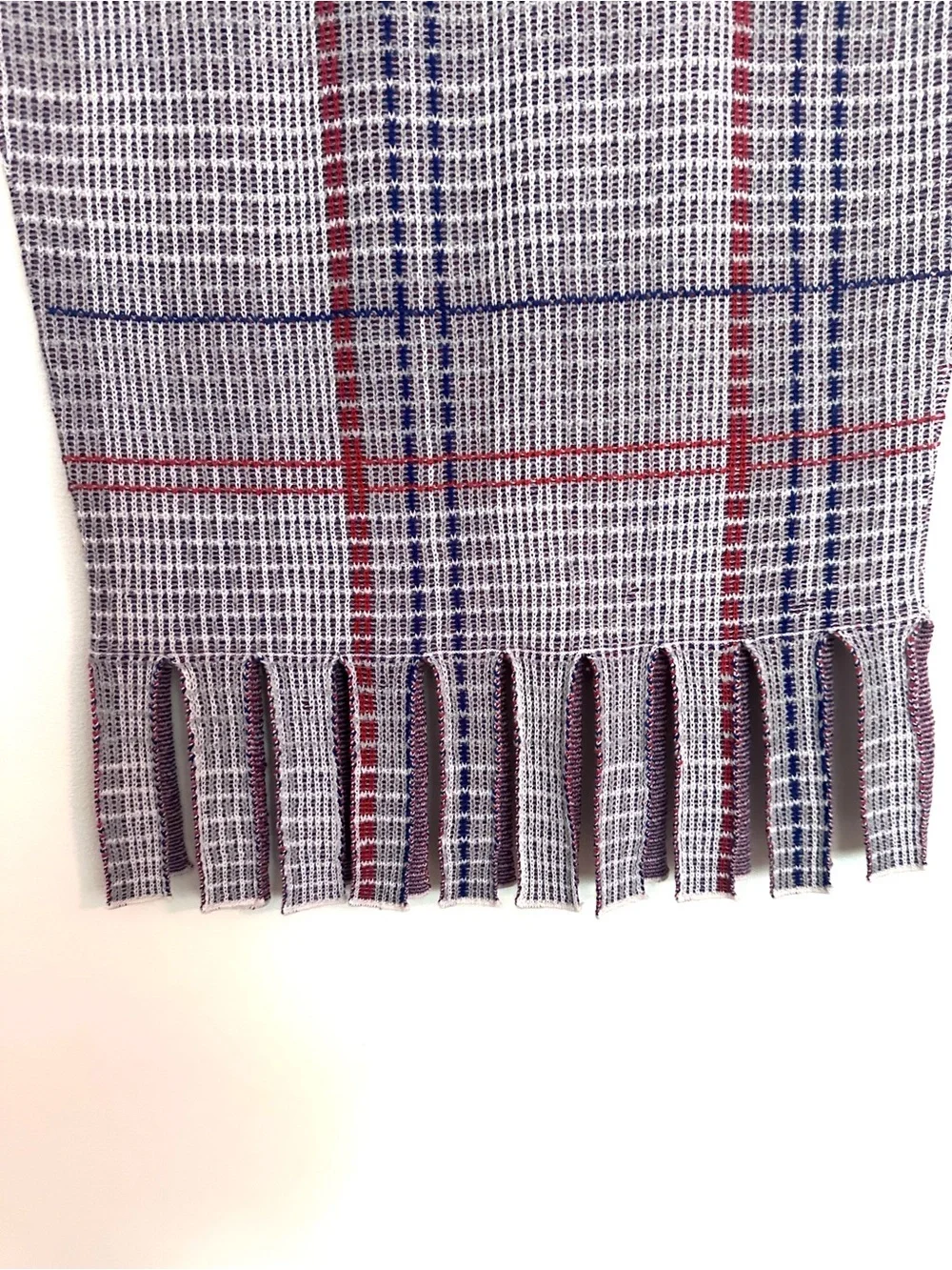 RHIÉ Merino Wool Fringe-Hem Plaid Pencil Skirt in Red Blue and Black Size Medium